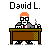 Pixel art of a character with orange hair and glasses sitting at a desk, shown in three with text above or below each