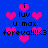 Blue background with pink pixelated hearts and repeated text phrases in black block letters.
