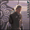 Animated sequence of a person in dark clothing with a bow and arrow against a swirling patterned background, with vertical text on the right.