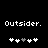 Black background with white pixelated text 'Outsider.' above two of five heart icons each, where the third icon in each is grayed out
