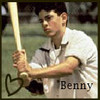 A person in a white short-sleeve shirt holds a light-colored baseball bat with both hands in a batting stance, with a heart symbol and text visible.