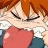 A pixelated anime-style contact sheet showing two frames of a character with orange hair and closed eyes holding a red heart, next to text reading "Anime IM" on black background.