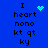 Blue background with black text reading "I heart nono kt qt ky" and three distinct light blue pixelated animations: a solid heart, scattered dots forming a star-like shape, and a cluster of dots.