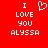 Red background with white pixelated text reading "I LOVE YOU ALYSSA" and a heart symbol above the word "LOVE", displayed in two identical side-by-side