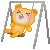 Animated contact sheet of a yellow cartoon cat on a swing with five distinct expressions and poses across sampled frames.
