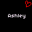Red pixelated heart symbol above two identical white text labels reading 'Ashley' on a black background.