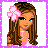 A 48x48 pixel animated contact sheet with three visible frames showing a cartoon girl and two heart-shaped text boxes on pink backgrounds, bordered by purple dotted lines.
