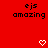 Red background with repeated 'ejs amazing' text and white pixelated hearts in a pattern, some hearts animated to change shape