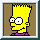 Pixelated yellow cartoon character with spiky hair and purple shirt in nine positions showing varied facial expressions