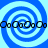 Four blue spiral patterns with light blue outlines arranged in a , each containing a horizontal of black circular shapes