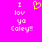A bright pink background displays white pixelated text reading "I lov yo Caley!!" with a yellow heart symbol replacing the 'o' in 'love', presented as two identical static frames.