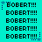 Pixelated cyan background with repeated 'BOBERT!!!' text and blue star accents in a