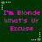 Green background with repeated pink text 'I'm Blonde What's Ur Excuse' and white star-shaped cursor icons in various positions.