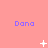Pink background with repeated purple 'Dana' text and white pixelated symbols changing across three