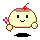Two pixel-art cartoon characters resembling desserts with cherry toppings, side-by-side in a contact sheet format showing different poses and flower props.