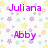 A static image with a floral background displays six names in purple text: Juliana, Lauren, Abby, Katie, Keelia, Amanda.