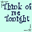 Light cyan background with dark blue text reading "Think of me tonight" repeated in a pattern, each instance accompanied by small star symbols