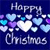 Pixelated blue background with 'Happy Christmas' text and multiple heart shapes in light blue, white, and purple hues.