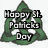 Green Celtic knot triangle with text overlays; one version reads 'Happy St. Paddicks Day', another says 'Kiss Me I'm Irish' over the same knot design.