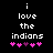 Pixelated text 'i love the indians' in white on black background with pink and purple heart symbols below, two identical frames showing animation change in heart positions.