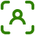Green pixelated icon with four corner brackets surrounding a central figure resembling a person with arms outstretched on a light gray background