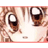 A 48x48 pixel animated buddy icon featuring a close-up of an anime-style character's face on the left and text elements on the right against a black background.