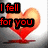 Red heart-shaped icon with black text blocks displaying 'I fell for you' on left and 'but you wouldn't catch me' on right.