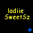 Yellow text 'ladiie SweetSz' repeated across a black background with blue pixelated symbols changing position and shape in an animation sequence.