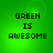 Green background with pixelated text reading 'GREEN IS AWESOME' in four identical quadrants.