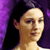Two side-by-side pixelated frames of a woman with long dark hair, one against purple background and the other against white background.