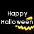 Animated Halloween-themed icon with a glowing jack-o'-lantern face and text elements on a black background.
