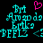 Pixelated cyan text on black background with a pink heart symbol above the leftmost text block, showing two states where one character changes from 'B' to '<?' in the lower-right corner.