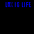 Four identical blue pixelated text displays reading "LAXIS LIFE" on a black background, arranged in two of two