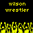 Yellow pixelated text 'wilson wrestler' appears twice on black background above animated yellow pixelated crowd with raised hands.