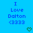 Blue background with blue pixelated text reading "I Love Dalton <333" and two green pixelated heart symbols.