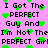 Pixelated text on a pink background with green heart symbols scattered throughout, displaying repeated phrases about being the perfect guy and not the perfect girl.