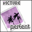 A purple square icon with two black silhouettes of figures in dynamic poses, below which the word "perfect." appears in lowercase letters.