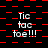 A static image with red and black pixelated patterns, displaying repeated 'Tic tac toe!!!' text in white across multiple sections.