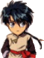 Two side-by-side pixelated anime-style character icons with spiky dark blue hair, light skin, and red sashes over beige tops.