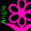 A static digital image features repeating pink floral patterns on a black background with green text reading "Angie" vertically aligned along the left edge.