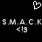 Pixelated white heart symbol above repeated text 'S.M.A.C.K' with '<!3' symbols below each instance on black background.