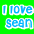 Green background with blue pixelated text reading 'I love sean' on left and 'for eva!' on right, plus a grayscale heart drawing below.