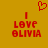 Red pixelated text and heart symbol on solid yellow background, with two identical side-by-side arrangements of 'I LOVE OLIVIA' below the heart.