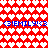 Red background filled with white heart shapes, two blue text lines reading "EMILY<3" and "<3EMILY!" in pixelated font.