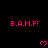 Pixelated pink text and heart symbols on a black background with a gray corner overlay.
