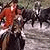 A 2x2 contact sheet of a pixelated animated icon showing a horse racing scene with text overlays on bright pink backgrounds.