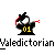 Pixelated character in black robe with yellow '01' holds white scroll with red cross, standing above 'Waledictorian' text on gray background.