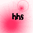 Four display 'hhs' text over pink gradient backgrounds with animated circular light effects