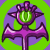 A pixelated animated buddy icon featuring a purple staff with green glowing orb, displayed in two sequential frames showing slight motion variation against alternating green and purple backgrounds.