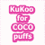 A static buddy icon with four distinct text sections: pink 'KuKoo for COCO puffs' on white, black 'Coco' on magenta and white stripes, black 'G.N.D. SEXY & SATISFYING' on white.